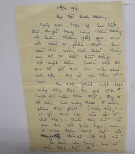 Lá thư của nhà báo, liệt sĩ Dương Thị Xuân Quý gửi về cho gia đình ngày 16/4/1968.