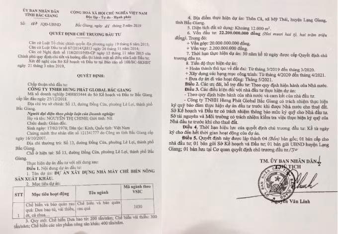 Quyết định Chủ trương đầu tư dự án.