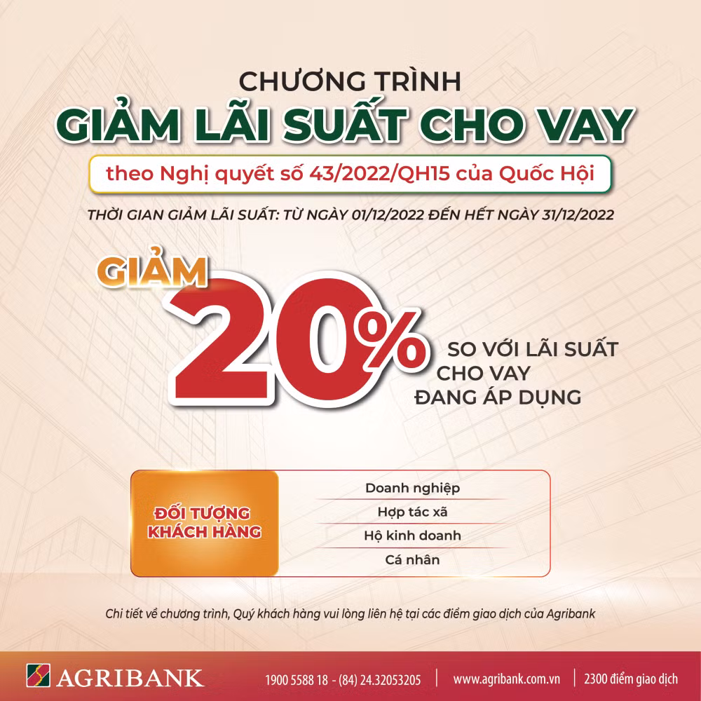 agribank giam tiep 20 so voi lai suat cho vay de ho tro khach hang hinh 1