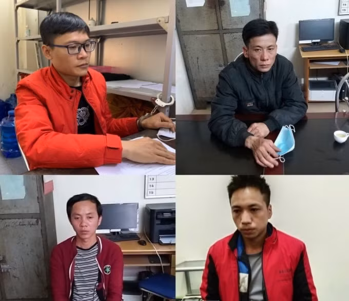 Từ trái sang phải các đối tượng Ngô Bách Chiến, Trần Quang Thành, Lý Nguyên Tài, Nông Văn Mân