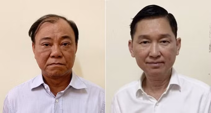 Bị can Lê Tấn Hùng (trái) và Trần Vĩnh Tuyến. Ảnh: CA