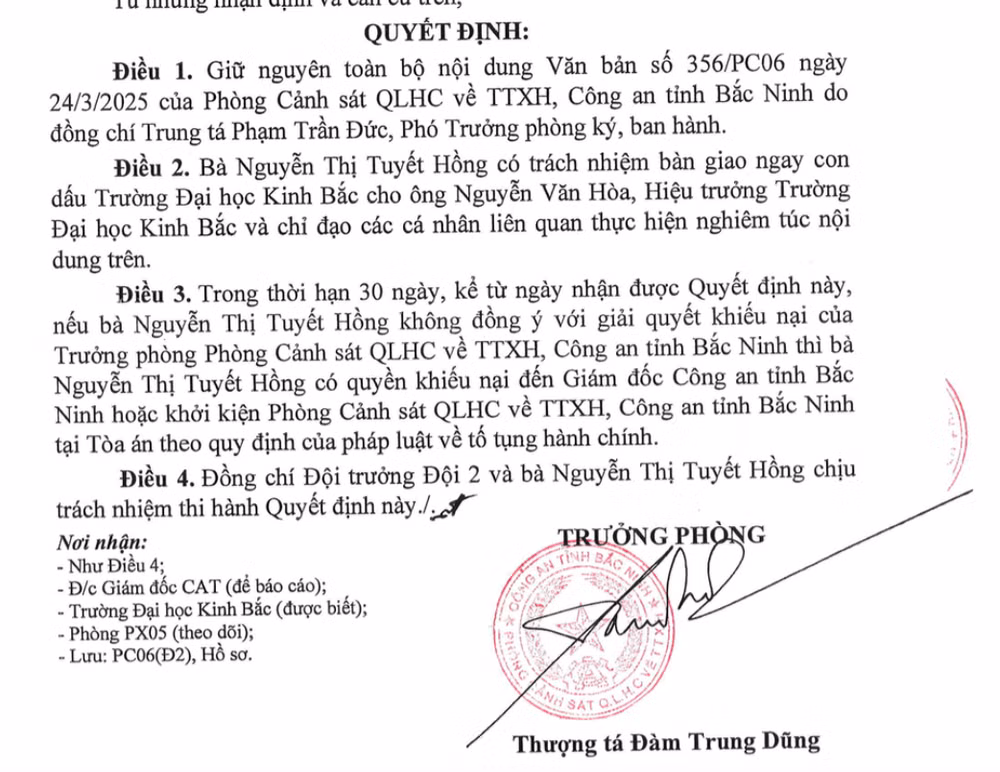 Văn bản của Phòng PC06, Công an tỉnh Bắc Ninh.