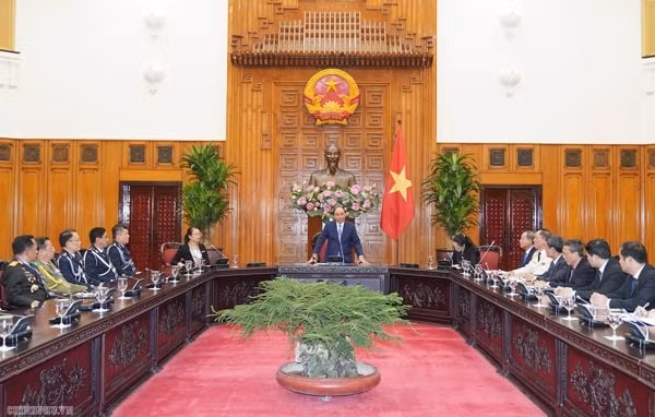 Thủ tướng Nguyễn Xuân Phúc phát biểu tại buổi tiếp các Trưởng đoàn dự Hội nghị Tư lệnh Cảnh sát ASEAN lần thứ 39. Ảnh: VGP
