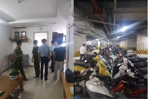 Lực lượng chức năng tiến hành kiểm tra tại Chung cư Ruby City 3 Phúc Lợi. Ảnh: Công an Hà Nội
