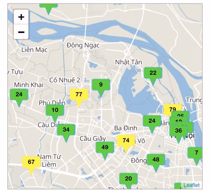Một số nơi có chỉ số AQI trong biên độ vàng, chất lượng không khí trung bình. Ảnh: Dương Lâm