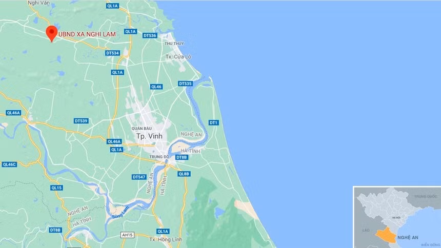 Hình ảnh xã Nghi Lâm, Nghệ An nơi phát hiện quả bom. Ảnh: Zingnews.vn