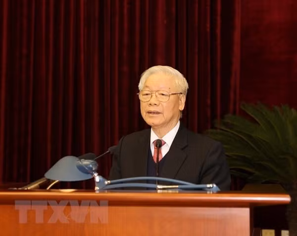 Tổng Bí thư, Chủ tịch nước Nguyễn Phú Trọng phát biểu bế mạc Hội nghị. Ảnh: TTXVN