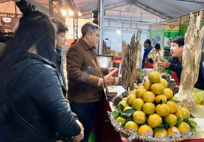 Chủ tịch UBND tỉnh Trần Tiến Hưng tham quan các gian hàng của các cơ sở sản xuất, doanh nghiệp trên địa bàn tỉnh.