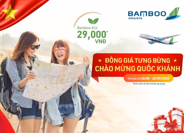 Bamboo Airways tung loạt vé đồng giá 29.000 và 2.009.000 đồng mừng kỉ niệm 75 năm Quốc khánh 2/9.