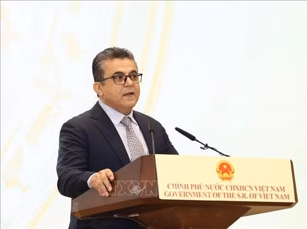 Đại sứ Palestine tại Việt Nam Saadi Salama, Trưởng Phái đoàn Ngoại giao phát biểu chúc mừng 75 năm Quốc khánh nước CHXHCN Việt Nam. Ảnh: TTXVN