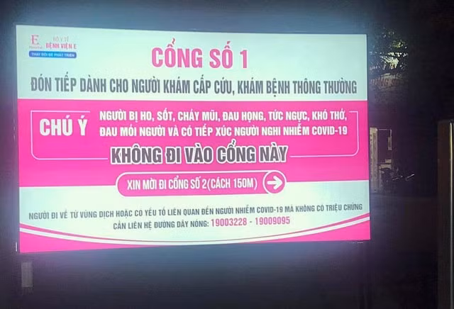 Bệnh viện E phong tỏa trong đêm 19/8 do có BN994 từng đến khám bệnh. Ảnh: TL.