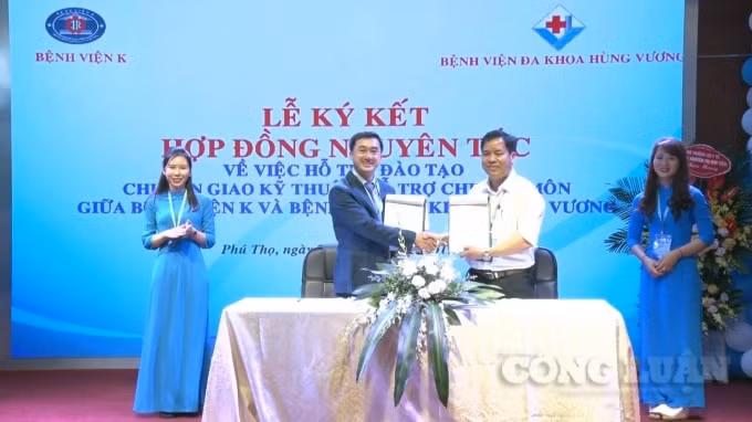 Lãnh đạo bệnh viện K và bệnh viện đa khoa Hùng Vương ký kết hợp đồng hợp tác chuyên môn.