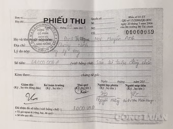 Phiếu thu tiền của Công ty Airseco khi thu tiền vay từ người dân.