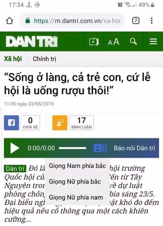 Tùy chọn giọng đọc của phiên bản báo nói&nbsp;Dân trí&nbsp;giúp phù hợp với nhu cầu của độc giả