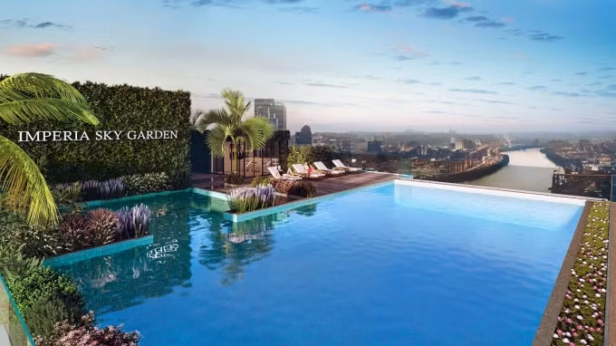 Bể bơi vô cực tại Imperia Sky Garden sẽ mang tới cho các cư dân những kỳ nghỉ hè đúng nghĩa ngay tại căn hộ của mình