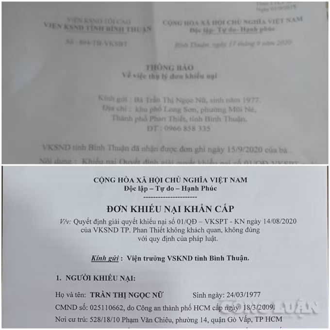 VKSND tỉnh Bình Thuận thụ lý Đơn khiếu nại khẩn cấp của bà Trần Thị Ngọc Nữ.