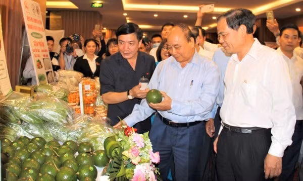 Thủ tướng Nguyễn Xuân Phúc tham quan gian hàng nông sản của nông dân bên lề Hội nghị