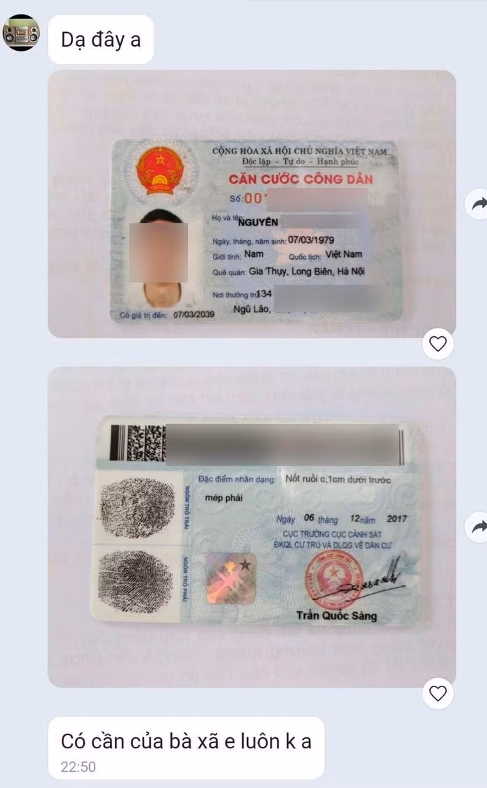 Những kẻ lừa đảo đã gửi hình căn cước công dân để lấy sự tin tưởng. Ảnh: internet.