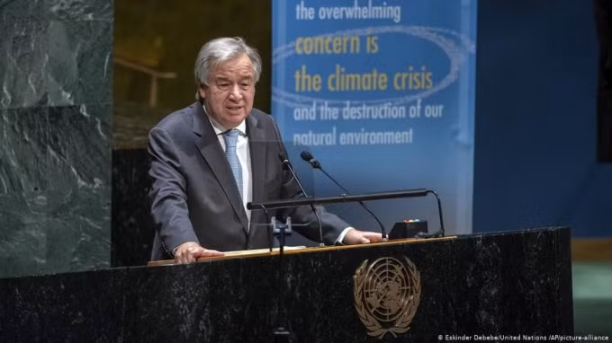 Tổng thư ký LHQ Antonio Guterres phát biểu nhân dịp 75 năm thành lập Liên Hợp Quốc - Ảnh: Reuters