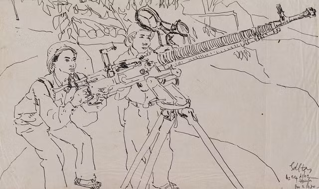 Không đề, 1970 - Bút sắt trên giấy, 35 x 21 cm - Họa sĩ Hoàng Đình Tài. Ảnh: BTC
