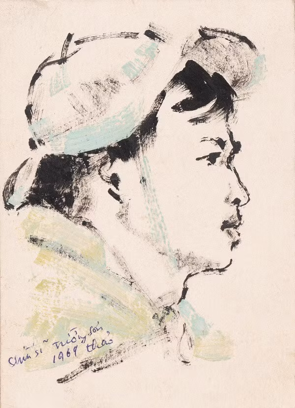 Chiến sỹ Trường Sơn 3, 1969 - Màu nước trên giấy, 13,5 x 10 cm - Họa sĩ Chu Thảo. Ảnh: BTC