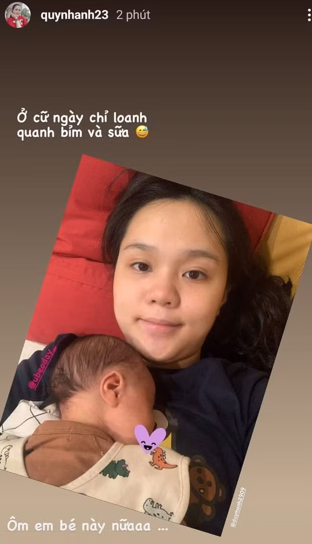 Quỳnh Anh lần đầu chia sẻ hình ảnh sau khi sinh bé trai đầu lòng. Ảnh: internet.