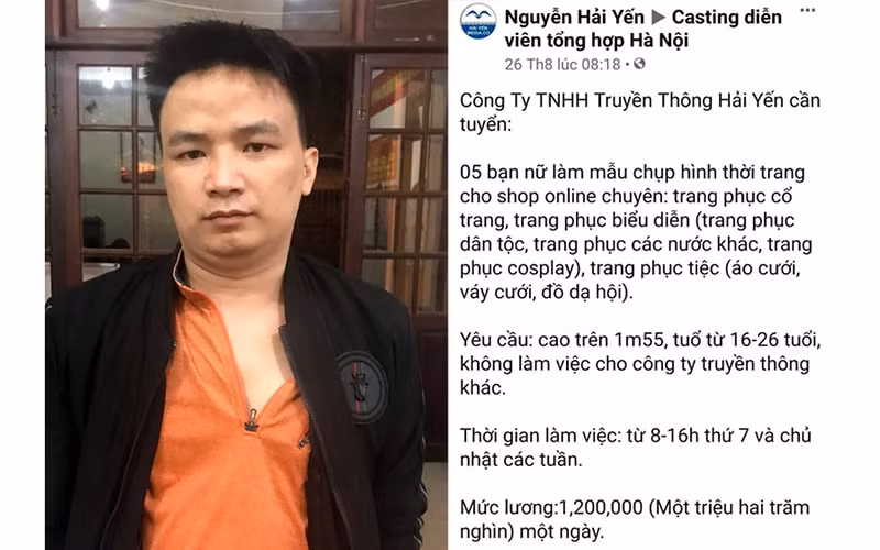 Hình ảnh đối tượng Lê Xuân Mạnh lập tài khoản mạng xã hội lừa tuyển người mẫu. Ảnh: internet.