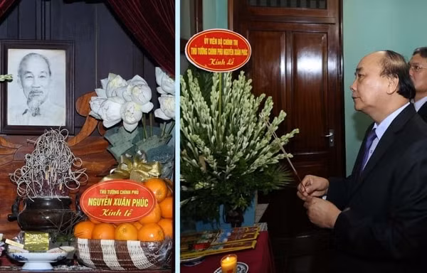 Thủ tướng Nguyễn Xuân Phúc dâng hương tưởng niệm Bác Hồ ở Nhà 67, Khu Di tích Chủ tịch Hồ Chí Minh tại Phủ Chủ tịch. Ảnh: TTXVN