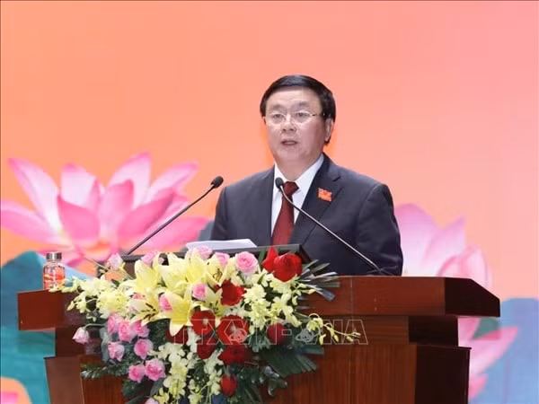GS.TS Nguyễn Xuân Thắng, Bí thư Trung ương Đảng, Giám đốc Học viện Chính trị quốc gia Hồ Chí Minh phát biểu. Ảnh: TTXVN