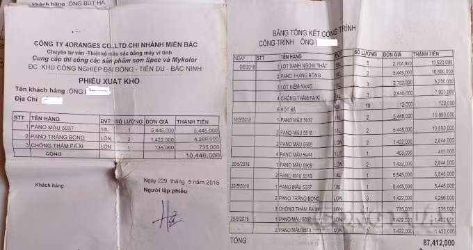 Gia đình ông B, bà H đã bỏ ra hơn 87 triệu đồng để mua sơn SPEC.