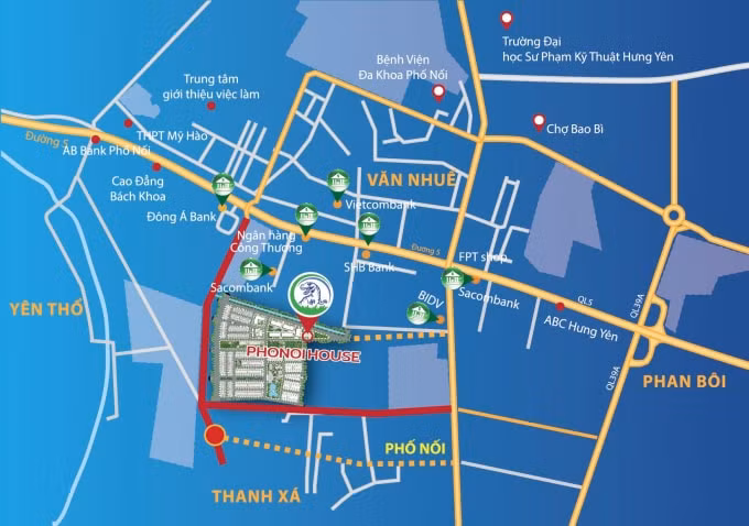 Tọa lạc tại huyện Yên Mỹ, Hưng Yên, dự án Phố Nối House được xem là tâm điểm giao thương kinh tế – văn hóa – xã hội của toàn tỉnh.