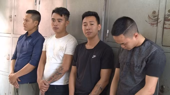 4 đối tượng (Từ trái qua phải): Tâm, Trường, Anh, Bình. Ảnh: Công an tỉnh Thanh Hóa