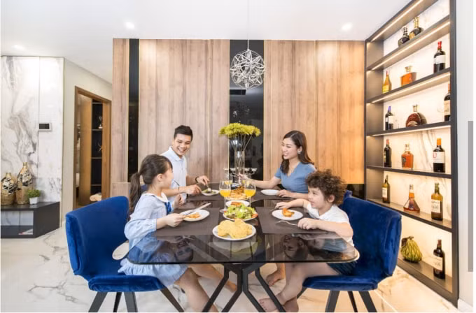 Khu vực bếp với bố cục đơn giản nhưng đầy đủ tiện nghi