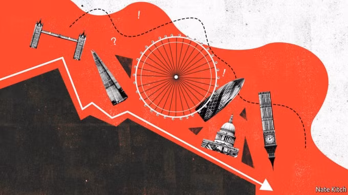 Bánh xe kinh tế London bị trật hướng đi do dịch Covid-19. Ảnh: Nate Kitch/Economist