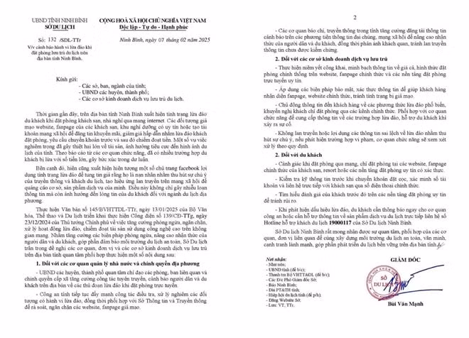 so du lich ninh binh canh bao hanh vi lua dao khi dat phong luu tru du lich tren dia ban tinh hinh 1