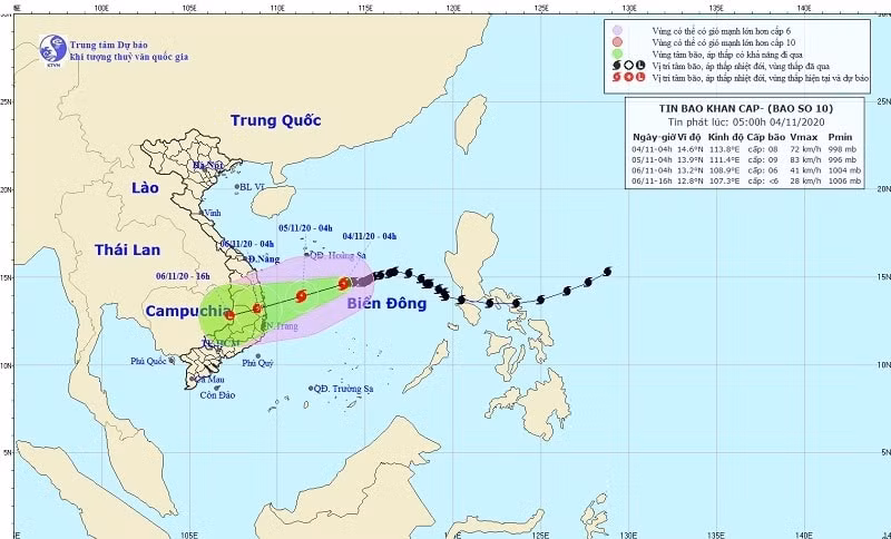 Bão số 10 sẽ suy yếu trên biển, gây mưa lớn khi vào đất liền các tỉnh từ Quảng Ngãi đến Khánh Hòa. Ảnh: vietnamnet.vn