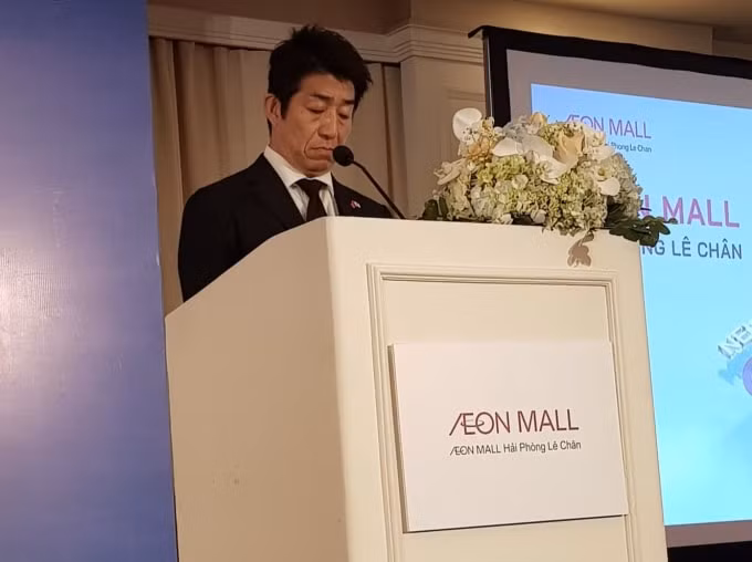 Ông Nakagawa Tetsuyuki, TGĐ Công ty TNHH AEONMALL Việt Nam phát biểu tại họp báo.