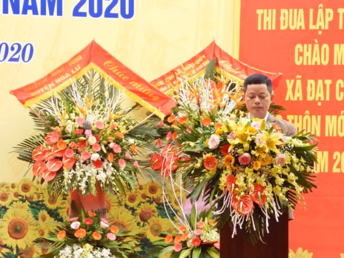 Ông Bùi Quốc Trị - Chủ tịch UBND xã Ninh Giang phát biểu tại buổi lễ. Ảnh: Cổng TTĐT Tỉnh Ninh Bình