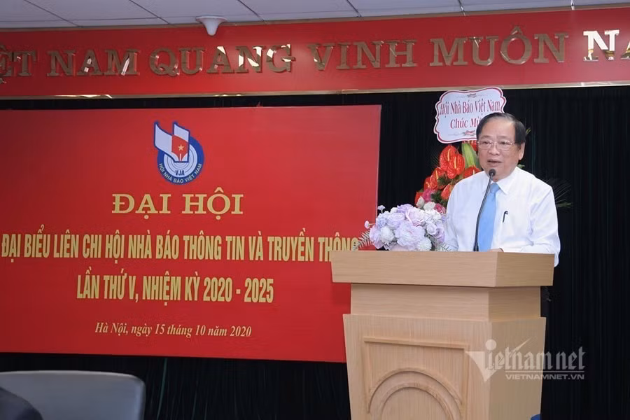 Nhà báo Mai Đức Lộc - Phó Chủ tịch Hội Nhà báo Việt Nam phát biểu tại Đại hội. Ảnh: Lê Anh Dũng