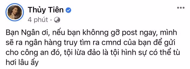 Thuỷ Tiên từng bị 1 cá nhân giả mạo thông tin, số tài khoản chuyển tiền