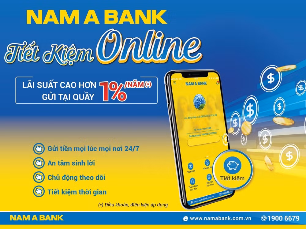 Gửi tiết kiệm trực tuyến tại Nam A Bank, khách hàng được hưởng lãi suất cao hơn gửi tại quầy lên đến 1%/năm.