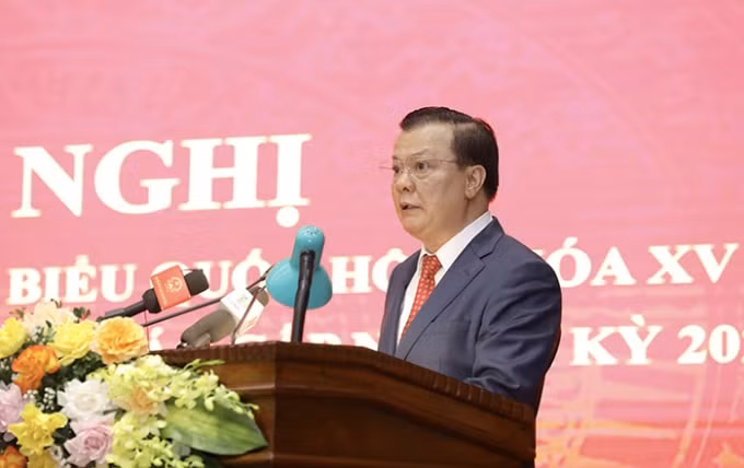 Bí thư Thành ủy Đinh Tiến Dũng phát biểu chỉ đạo tại hội nghị. Ảnh: HNP