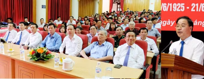 Chủ tịch HNB Nguyễn Xuân Hải quán triệt chấp hành nghiêm 10 điều quy định đạo đức nghề nghiệp và Quy tắc sử dụng mạng xã hội của người làm báo Việt cho hội viên, lãnh đạo các sở, ban ngành cấp tỉnh. Ảnh: Quốc Tuấn