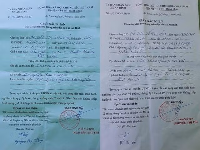 Giấy xác nhận lưu thông do Phó Chủ tịch Nguyễn Thị Thi ký.