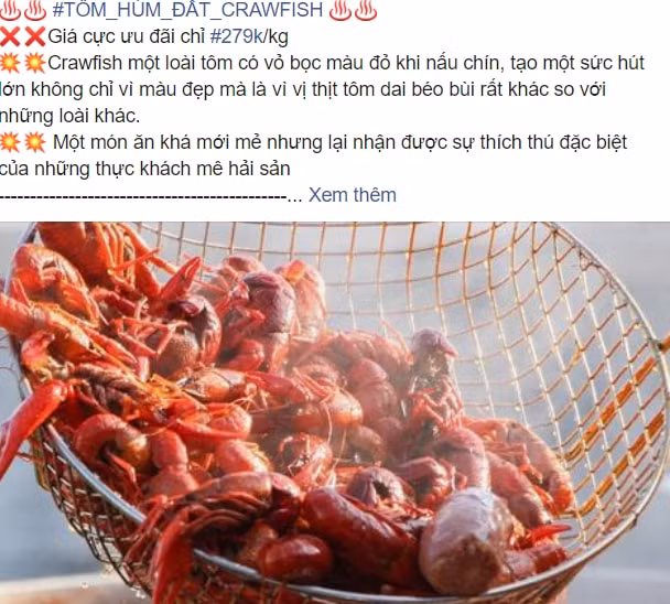 Bất chấp lệnh cấm, tôm hùm đất vẫn được bày bán công khai trên mạng xã hội. Ảnh: internet