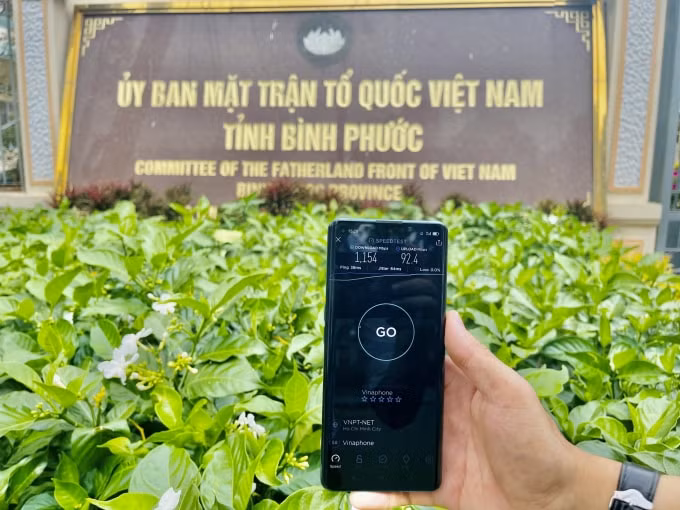 Tốc độ VinaPhone 5G đo được tại Bình Phước lúc 15h28 ngày 08-02-2021.