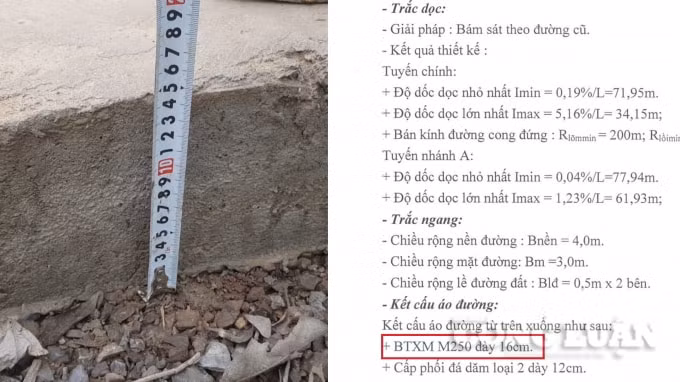 Nhiều đoạn đường không đủ tiêu chuẩn độ dày theo như thiết kế.