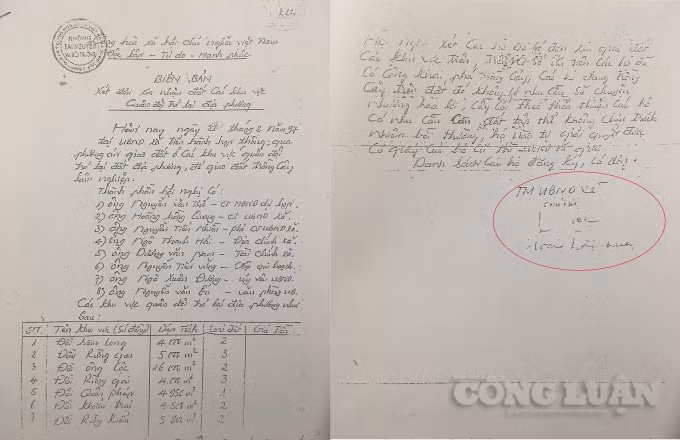 Một Biên bản có dấu hiệu giả mạo có chữ ký của ông Hoàng Hồng Quang.