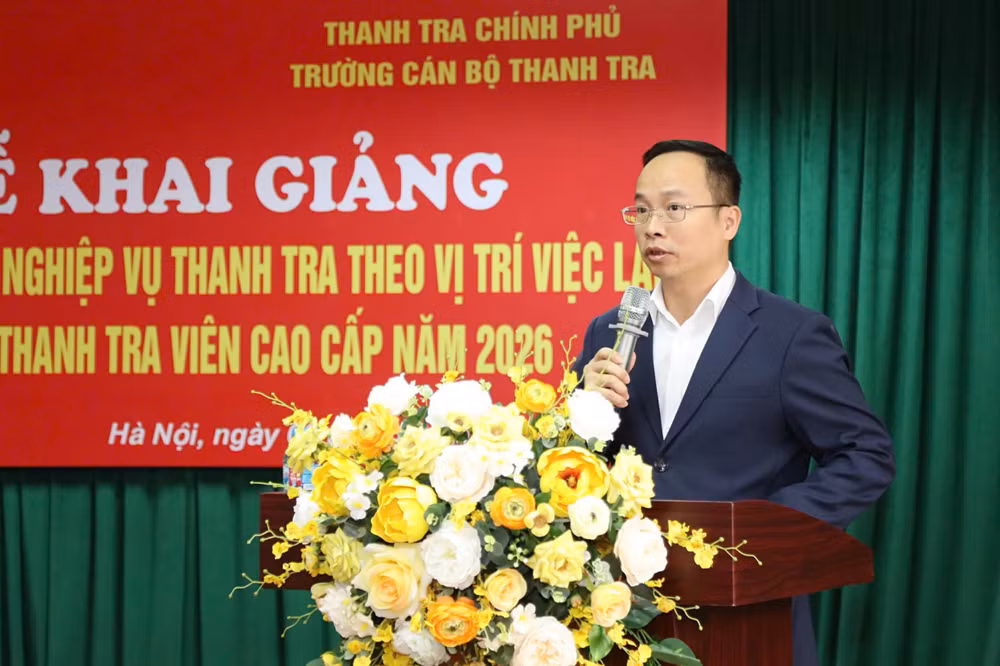 Ảnh 2 - Hiệu trưởng Trường Cán bộ thanh tra Nguyễn Văn Lương phát biểu tại Lễ Khai giảng.
