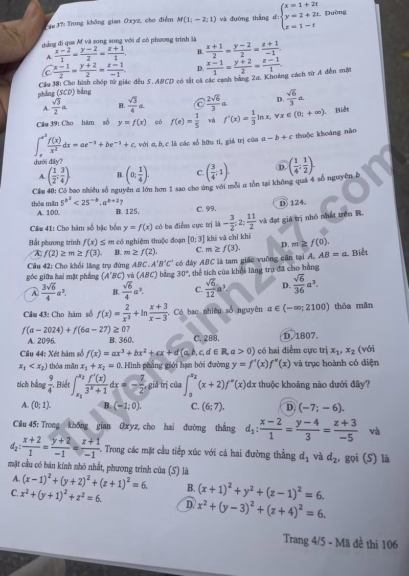 de thi tot nghiep thpt 2024 mon toan ma de 106 hinh 4